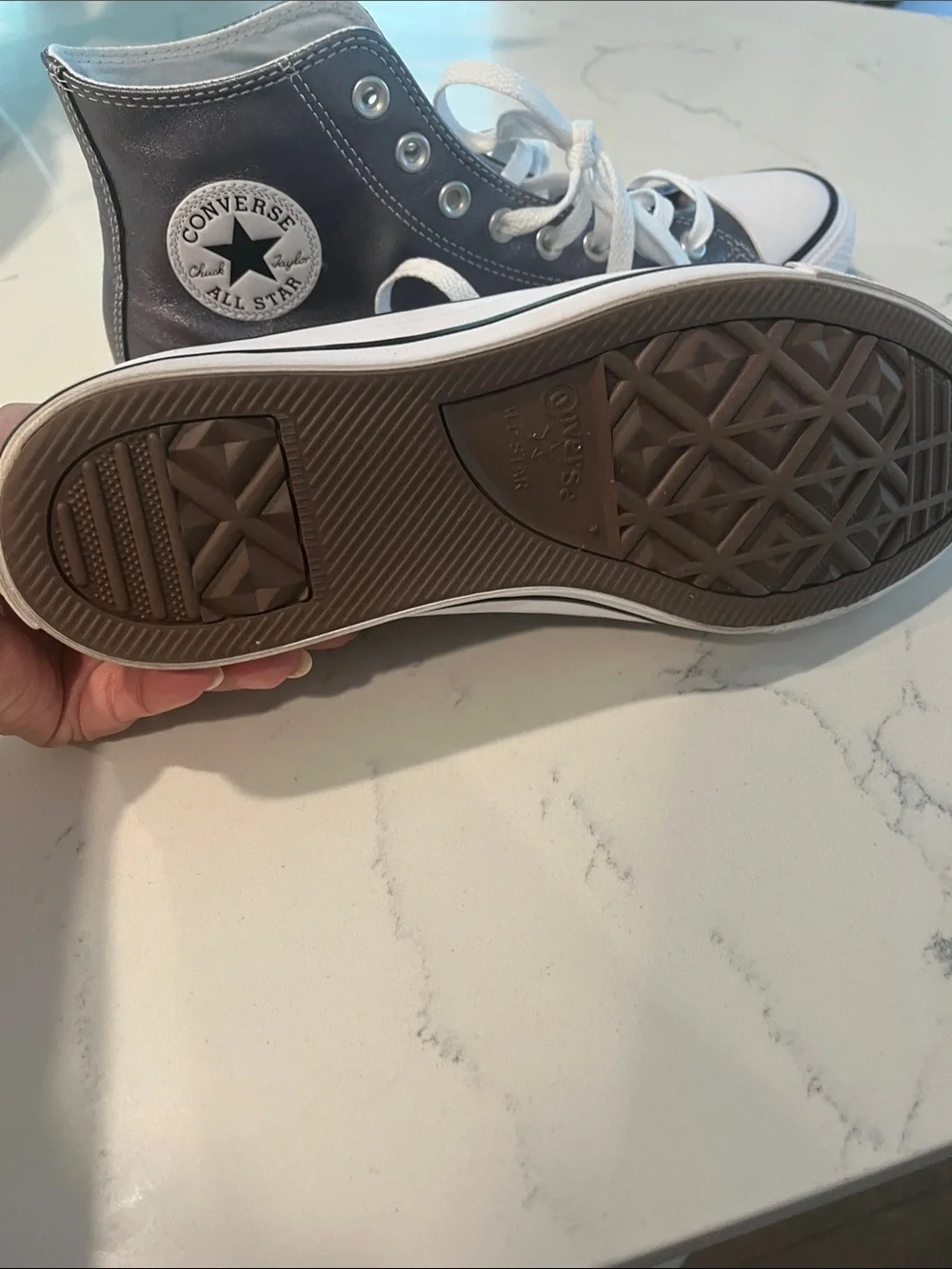 Converse High Top Sneakers in Metallic Gray and White